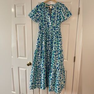 NWT Anthropologie Somerset Tiered Maxi Dress Floral Blue Green Stripe XS